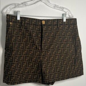 Fendi High Waist Monogram Brown Shorts